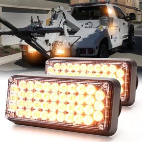 BooYu 2-Pcs Battery Operated LED Emergency Strobe Lights Bar w/Magnetic Base Rechargeable Portable Roadside Roof Top Mini Plow Flash Beacon Warning Light for Truck/Vehicle (Amber/White)