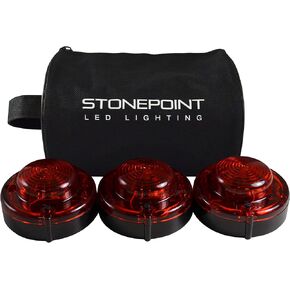 Emergency LED Road Flare Kit Set of 3 LED Bright Roadside Beacons with Magnetic Base Flashing or Steady Red Lights Includes Storage Bag