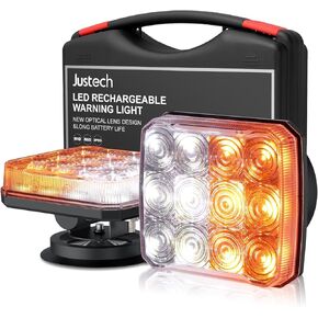 Justech 2 PCS Rechargeable Trailer Lights Kit, Magnetic Wireless 12 LEDs Trailer Light for Towing, 12V/24V Tail Light Emergency Flashing Strobe Beacon Light for Vehicle Tractor Truck, Amber and White