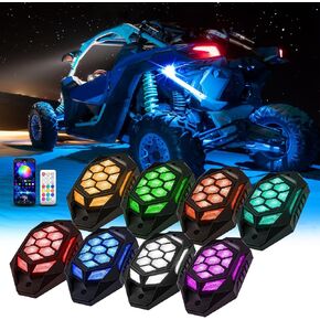 AUDEXEN 2025 New Upgraded RGBW LED Rock Lights Kit, 8 Pods, Underglow Multicolor Neon Light Pod Compatible with Truck 4X4 Off-Road for Jeep UTV ATV RZR SUV Accessories