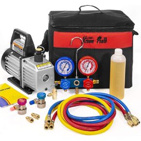 XtremepowerUS 3CFM 1/4 HP Vacuum Pump HVAC R134a R12 R22 R410a A/C Refrigeration AC Manifold Gauge
