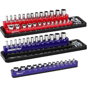 Magnetic Socket Holder Organizer Set: 6-Piece Detachable 1/2 3/8 1/4 Drive Sockets Storage Tray Magnetic Socket Organizer Tool Box Drawer Tool Box Organizers Storage Metric SAE (Sockets Not Included)