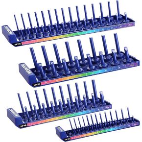 WORKPRO Socket Organizer Set, 4PC Impact Socket Holder, 1/4", 3/8", 1/2" Drive Metric Socket Trays, Impact Socket Organizer for Tool Box Drawer, Socket Storage Holds 94 Pieces (Socket not Included)
