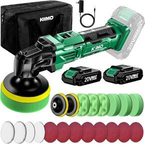 KIMO 20V Cordless Buffer Polisher Kit, 25 Accessories, Car Buffer Cordless / 6000RPM, 6-Speed Precision, 2 Pack Batteries, Fast Charger, Cordless Polisher for Car Detailing/ Waxing/ Polishing/ Buffing