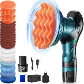 Cordless Car Buffer Polisher Kit - 6 Inch Dual Action Random Polishing Wax Machine for Car Detailing,2Pcs 2000mah Batteries,6 Variable Speed 2500-5000RPM,Orbital Polisher for Car Boat Polishing Waxing
