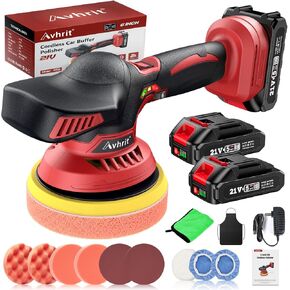 Cordless Car Buffer Polisher kit w/ 2x2000mAh 21V Batteries, 6 Inch Car buffer Waxer Kit w/ 6 Variable Speed & Extra 16 PCS Attachments, Polisher for Car Detailing,Boat Sanding,Scratch Removing