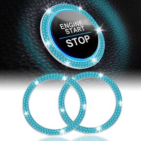 LivTee 2 PCS Crystal Double Rhinestone Car Engine Start Stop Decoration Ring, Bling Car Interior Accessories for Women, Push to Start Button Cover/Sticker, Key Ignition & Knob Bling Ring, White