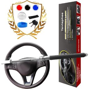 Tevlaphee Steering Wheel Lock Anti Theft Car Device Universal Theft Prevention Car Lock Adjustable Double Hook Emergency Hammer Window Breaker Self Defense Heavy Duty Secure (Black)