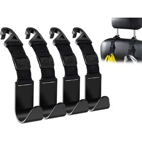 Adjustable Car Seat Headrest Hook, Universal Storage Headrest Hanger, Holder Hooks, Organizer for Vehicle, Strong and Durable Backseat Hanger Interior Accessories for Handbag Purse Coat 4 Pack