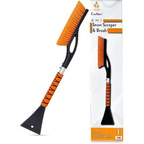EcoNour 27" Aluminum Snow Brush with Ice Scrapers for Car Windshield and Window | Car Snow Scraper and Brush with Ergonomic Foam Grip Winter Accessories (Orange)