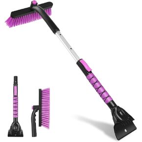 Yougfin Snow Brush with Ice Scraper 33 inch, 2 in 1 Extendable Snow Removal for Cars with Foam Grip and 360° Pivoting Brush Head, Heavy Duty Snow Cleaner for Auto Truck SUV