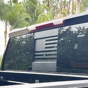 Rear Middle Window American Flag Decal for Chevy Silverado/GMC Sierra 2019-2022 2023 2024 Back Center Sliding Window USA Flag Vinyl Sticker Exterior Accessories(Matte Black)