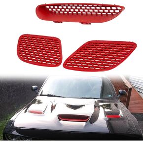 ECOTRIC Hood Scoop Vent Compatible with 2015-2018 Dodge Challenger SRT Hellcat & 2019-2023 R/T Scat Pack Black Hood Bezels Grille Replace for 68184348AD, 68184348AB, 68184348AF, 68184352AB, 68184353AB