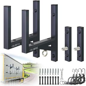 Trailer Ladder Rack,Adjustable Steel Side Mount Ladder Rack for Trailer,with Rubber Pad,Bumper,Hook,Elastic Rope,300 LBS Capacity,for Enclosed Trailer Exterior,Vans,Garages Side Wall(2 Rack)