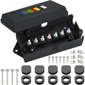 7 Way Trailer Cord and 7 Gang Junction Box Kit with 12V Breakaway Switch and Plug Holder Heavy Duty 8 FT Trailer Wiring Harness Kit for Trailers RVs Campers