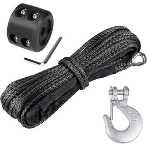 1/4" Synthetic Winch Rope 50 Ft Heavy Duty 10000 lb ATV Winch Rope Line with Steel Hook Rubber Stopper Protecting Sleeve/Sheath and Thimble Universal Fit for ATV SUV Vehicle Winch Rope (Black)