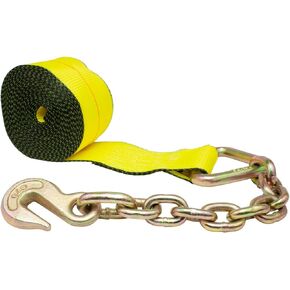 Mytee Products 4 Pack 4" x30' Winch Strap with Chain Anchor - 6670 lbs High Abrasion 18" Chain Extension with Grab Hook - 4 Inch Heavy Duty Tie Down Straps for Flatbed Truck Utility Trailer