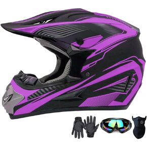 Motocross Helmet,Adult &Youth Trend Full Face Helmet,ATV Motorcycle Helmet,Dirt Bike Downhill Off-Road Mountain Bike Helmet,DOT Certified,4-Piece Set (Black, L)