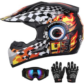 DOT Youth Dirt Bike Helmet with Goggles & Gloves for 5-14 Years Old, Kid ATV Helmet for Youth Boys Girls, Four Wheeler Helmet Kids, Motocross BMX MX UTV Offroad Street Go Kart Riding Dirt Bike