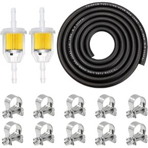 Tnisesm 1/4Inch (6MM) ID Fuel Line kits, 2 Meter/6-Foot Fuel Line + 2Pcs 1/4 Inch X 5/16 Inch Gas Inline Fuel Filters with Magnet +10 Pcs 13/32''-15/32'' Mini Fuel Hose Clamps Adjustable