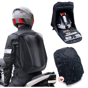 JFG RACING Motorcycle Backpack Hard Shell Carbon Fiber Pattern Waterproof Back Pack Saddlebags Riding Hardshell Storage for Men Motorcycle Accessories