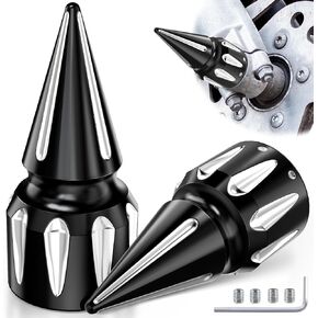 3.6"Motorcycle Chrome Front Axle Nut Covers,CNC Left&Right Spike Fron Axle Nut Caps Compatible with Harley Touring Sportster Dyna Softail Street Tri Glide Road King Electra Fat Boy (Black)