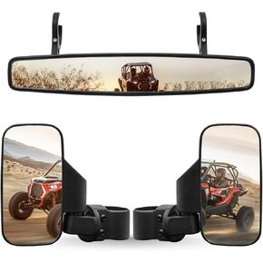 UTV Side Rear View Mirror And Center Mirror With 1.75" to 2" Roll Bar Cage Mount Compatible with Polaris RZR Honda Pioneer Yamaha Rhino Can-Am Maverick Commander Kawasaki Teryx