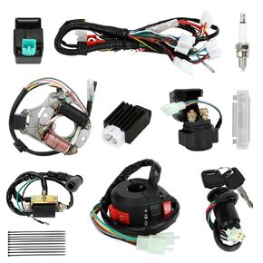Complete Wiring Harness Kit Compatible with Tao tao Coolster 110cc 125cc Chinese ATV Quad 4 Wheeler 4 Stroke Parts with Starter Solenoid Relay Ignition Coil Stator Voltage Regulator CDI Box