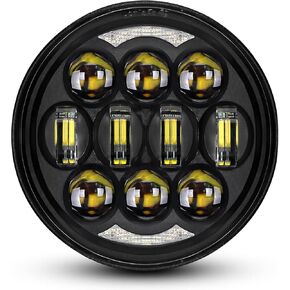 DOT Approved 80W 5-3/4" 5.75" Round LED Projection Headlight Compatible with Dyna Street Bob Super Wide Glide Low Rider Night Rod Train Softail Deuce Custom Sportster Iron 883,Black