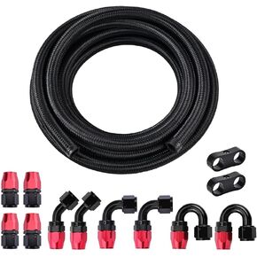 EVIL ENERGY 6AN Fuel Line Kit, 6AN Nylon Braided Fuel Line Hose Fitting Kit CPE 20FT Black