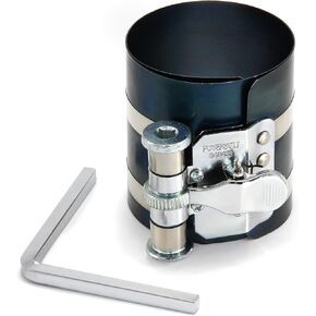 Powerbuilt Piston Ring Compressor, 2 Inch to 5 Inch Diameter, Compress Pistons, Ratcheting Lock, Release Lever, Slide into Cylinder - 648433, Silver