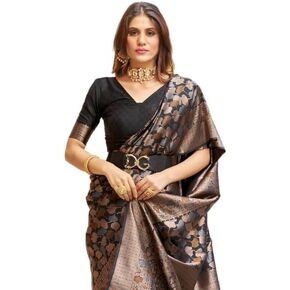 Womens Kanjivaram Silk Saree with Zari Woven Saree With Blouse Piece
