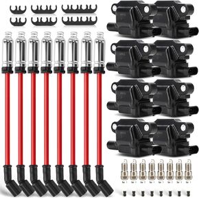 UF413 Ignition Coils Pack & Double Iridium Spark Plugs & 10.2MM Spark Plug Wires for Buick Rainier/Cadillac Escalade CTS/Chevy Silverado Impala Suburban Tahoe/GMC Envoy Sierra Yukon/Hummer H2 H3
