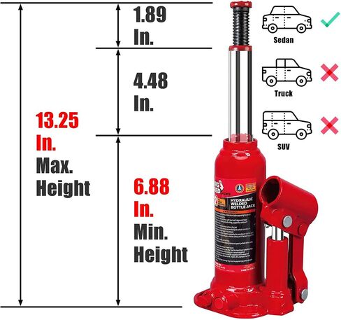 BIG RED T90213 Torin Hydraulic Welded Bottle Jack with Blow Mold Carrying Storage Case, 2 Ton (4,000 lb) Capacity, Red in Saudi Arabia