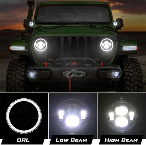 مصابيح أمامية LED مستديرة 9 بوصة من Kiwi Master Halo DRL لسيارة Jeep Gladiator JT 2018-2024 Jeep Wrangler JL/4xe ملحقات المصباح الأمامي مع أضواء الجري النهارية in Kuwait