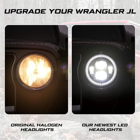مصابيح أمامية LED مستديرة 9 بوصة من Kiwi Master Halo DRL لسيارة Jeep Gladiator JT 2018-2024 Jeep Wrangler JL/4xe ملحقات المصباح الأمامي مع أضواء الجري النهارية in Kuwait