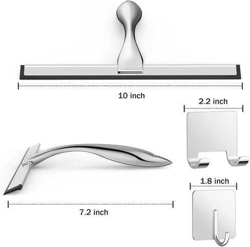 All-Purpose Stainless Steel Shower Squeegee for Shower Glass Door with 2 Adhesive Hooks, Bathroom Cleaner Tool Household Window Mirror Squeegee , Cleaning Tile Wall, Car, 10 Inch Silver in Saudi Arabia