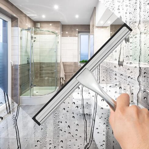 All-Purpose Stainless Steel Shower Squeegee for Shower Glass Door with 2 Adhesive Hooks, Bathroom Cleaner Tool Household Window Mirror Squeegee , Cleaning Tile Wall, Car, 10 Inch Silver in Saudi Arabia