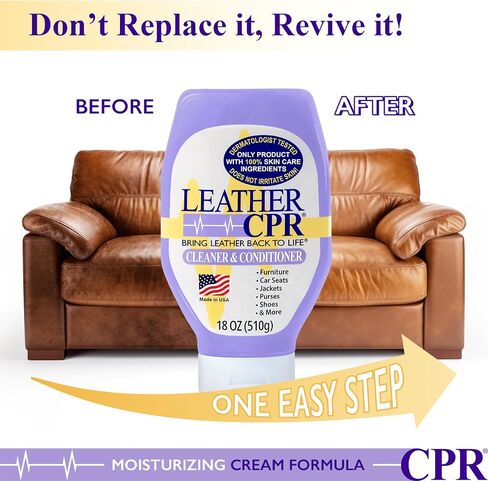 Leather CPR 2-in-1 Leather Cleaner and Conditioner - Leather Cream Cleaner for Couches, Furniture, Purses, Handbags, Shoes, Boots, & Car Interiors - Clean, Condition & Restore Leather Products - 18oz in Saudi Arabia