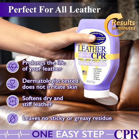 Leather CPR 2-in-1 Leather Cleaner and Conditioner - Leather Cream Cleaner for Couches, Furniture, Purses, Handbags, Shoes, Boots, & Car Interiors - Clean, Condition & Restore Leather Products - 18oz in Saudi Arabia