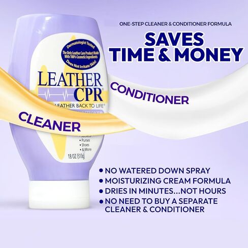 Leather CPR 2-in-1 Leather Cleaner and Conditioner - Leather Cream Cleaner for Couches, Furniture, Purses, Handbags, Shoes, Boots, & Car Interiors - Clean, Condition & Restore Leather Products - 18oz in Saudi Arabia