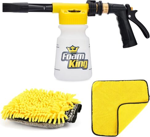 غسول السيارة Foam King™ Gun + منشفة تفصيل قفاز من الألياف الدقيقة - تتصل بخرطوم الحديقة، مجموعة أدوات تنظيف مدفع الثلج بدون خدوش in Saudi Arabia