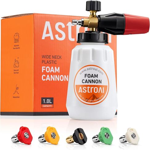 AstroAI Foam Cannon, Heavy Duty Car Foam Blaster Wide Neck Adjustable Snow Foam Lance and Thick Foam for Pressure Washer with 1/4" Quick Connector,1L Bottle & 5 Nozzles in Saudi Arabia