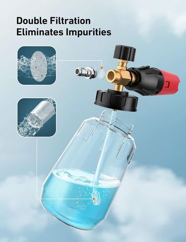 AstroAI Foam Cannon, Heavy Duty Car Foam Blaster Wide Neck Adjustable Snow Foam Lance and Thick Foam for Pressure Washer with 1/4" Quick Connector,1L Bottle & 5 Nozzles in Saudi Arabia