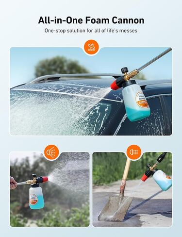 AstroAI Foam Cannon, Heavy Duty Car Foam Blaster Wide Neck Adjustable Snow Foam Lance and Thick Foam for Pressure Washer with 1/4" Quick Connector,1L Bottle & 5 Nozzles in Saudi Arabia