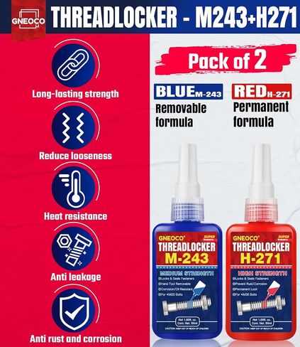 ThreadLocker Blue, Thread Lock Medium Strength Lock Tight for Nuts, Bolts, Fasteners and Metals, Anaerobic Curing Metal Glue to Prevent Loosening and Corrosion (M243-50ml) in Saudi Arabia