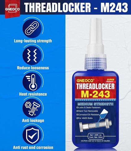 ThreadLocker Blue, Thread Lock Medium Strength Lock Tight for Nuts, Bolts, Fasteners and Metals, Anaerobic Curing Metal Glue to Prevent Loosening and Corrosion (M243-50ml) in Saudi Arabia