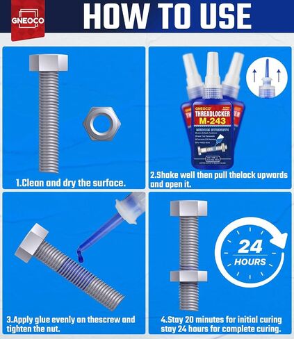 ThreadLocker Blue, Thread Lock Medium Strength Lock Tight for Nuts, Bolts, Fasteners and Metals, Anaerobic Curing Metal Glue to Prevent Loosening and Corrosion (M243-50ml) in Saudi Arabia