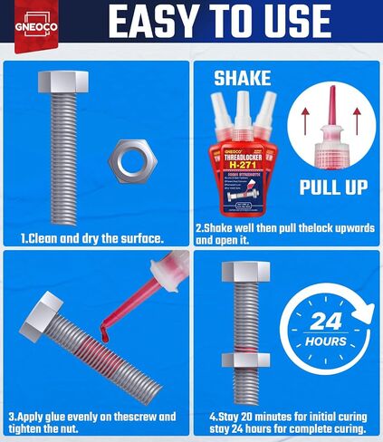 ThreadLocker Blue, Thread Lock Medium Strength Lock Tight for Nuts, Bolts, Fasteners and Metals, Anaerobic Curing Metal Glue to Prevent Loosening and Corrosion (M243-50ml) in Saudi Arabia