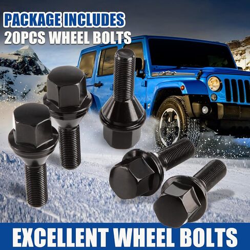 Jiiinmiiin M12x1.25 ONE-Piece Design Conical Seat Wheel Lug Bolts 20pcs ET Black Studs Set Shank Length 28mm, 19mm Hex Compatible with 2015-2022 Je/ep Renegade, 2018-2022 Compass, 2014-2022 Cherokee in Kuwait